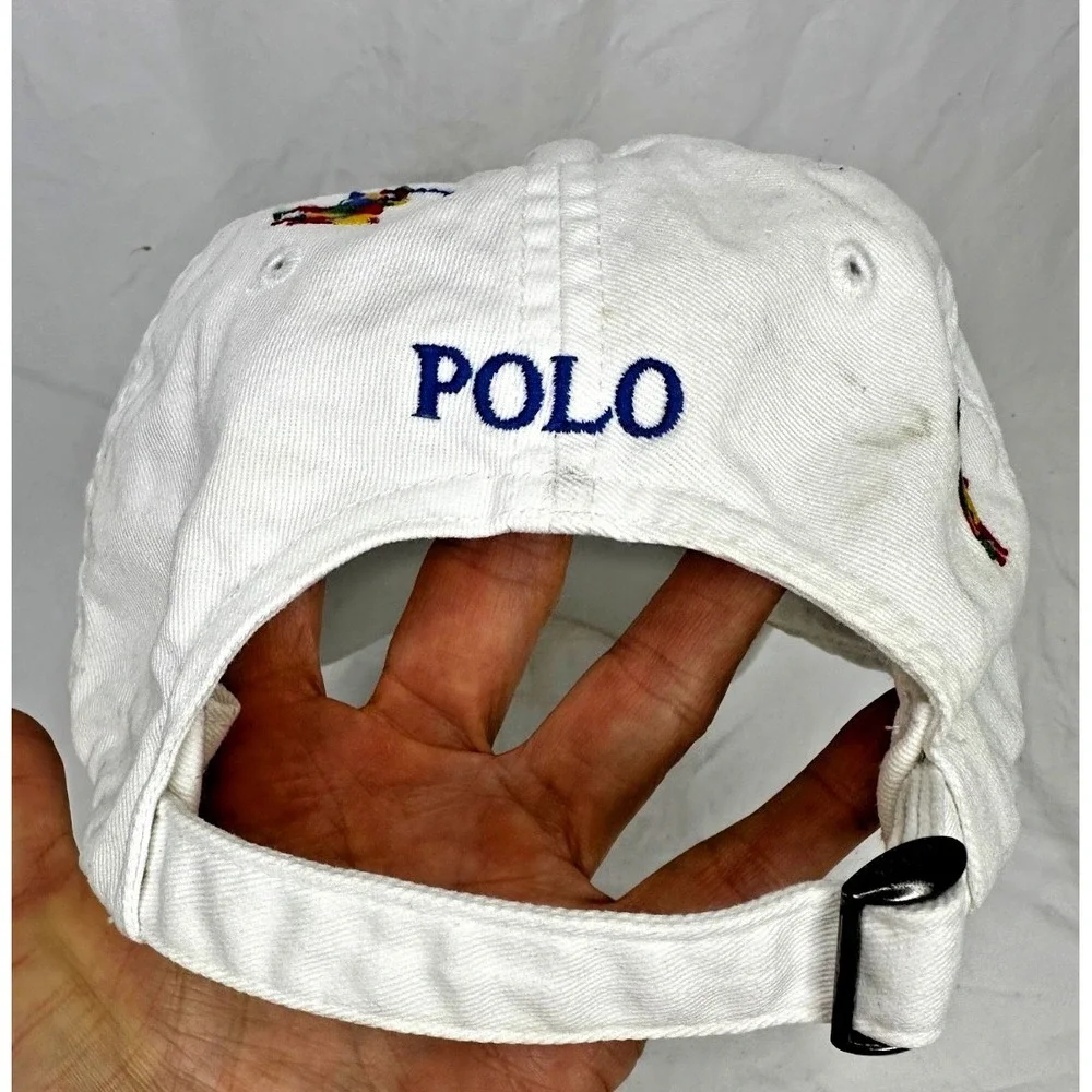 Polo Ralph Lauren Baseball Cap White Rainbow Embroidered Horses Cotton As Is